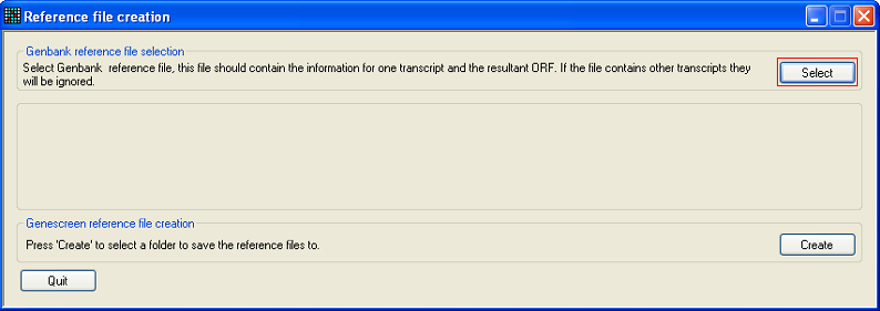 The GeneScreenReferenceFiles user interface