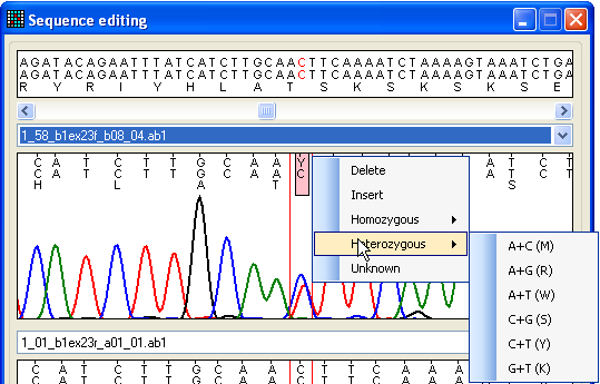 GeneScreen sequence editing